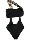 Versace Open Back Swimsuit With Signature Greca Detailing In Black