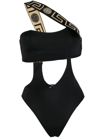 Versace One Piece Swimsuit With Greek Border In Black