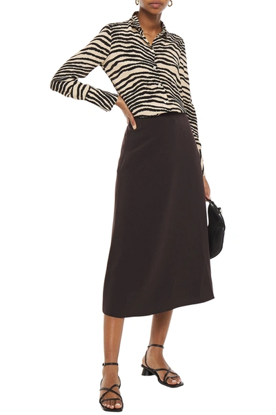 Theory Stretch-crepe Midi Skirt In Brown