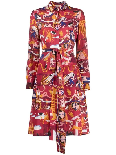 Alessandro Enriquez Graphic-print Belted Shirt Dress In Red