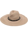Brunello Cucinelli Woven Floppy Hat W/ Leather And Monili Banding In Beige