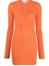 Ganni Recycled Wool Knit V Neck Sweater In Orange