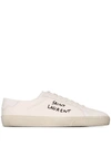 Saint Laurent Court Classic Distressed Logo-embroidered Canvas And Leather Sneakers In Bianco
