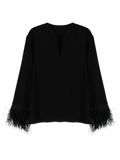 Valentino Embellished Cuff Lightweight Blouse In Black