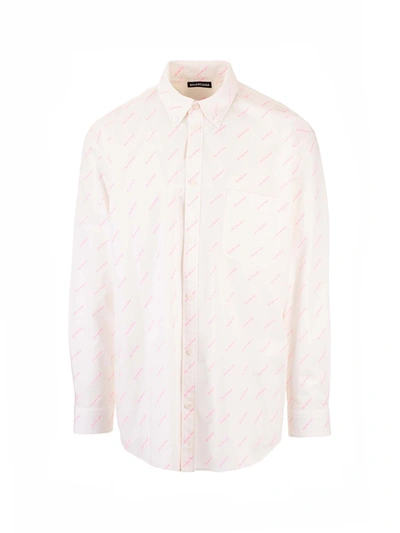 Balenciaga Logo Shirt In White And Fluo Pink