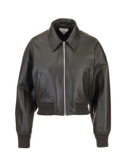 Bottega Veneta Leather Bomber-style Jacket In Green