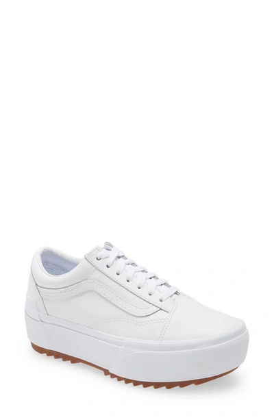 Vans Old Skool Stacked Sneakers In Triple White Leather In White/white