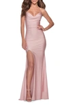 LA FEMME JERSEY COLUMN GOWN,28518