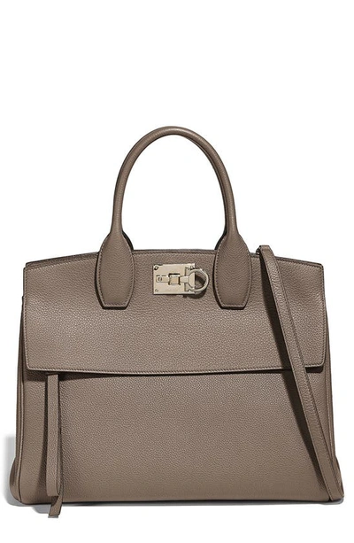 Ferragamo The Studio Leather Top Handle Bag In Caraway Seed