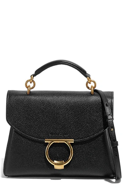 Ferragamo Black Margot Gancini Leather Top Handle Bag In Nero