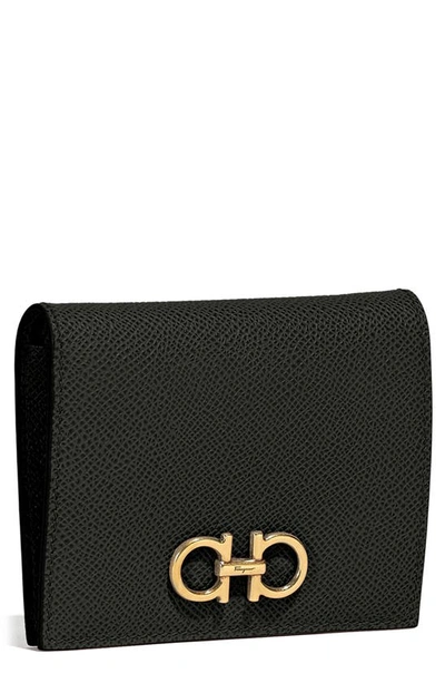 Ferragamo Gancini Leather French Wallet In Negro