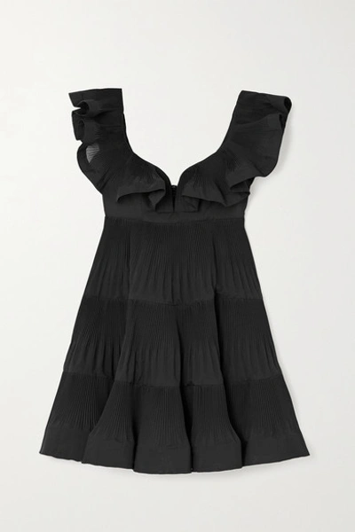 Zimmermann The Lovestruck Ruffled Plissé-crepe Mini Dress In Black