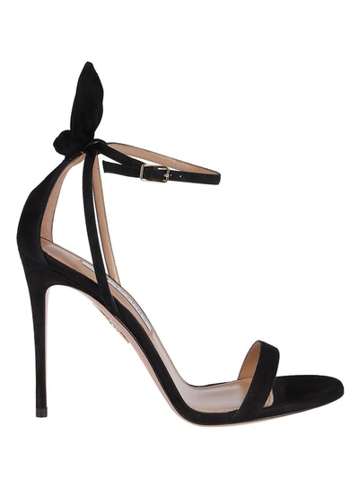 Aquazzura 105mm Bow Tie Suede Sandals In Black