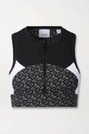 BURBERRY PANELED PRINTED STRETCH SPORTS BRA