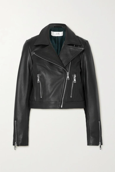 Victoria Victoria Beckham Cropped Textured-leather Biker Jacket In Black