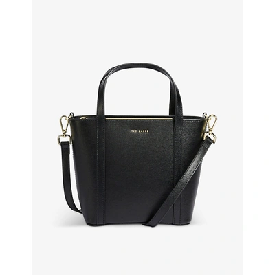 Ted Baker Krysten Bar-detail Saffiano Leather Mini Tote Bag In Black |  ModeSens