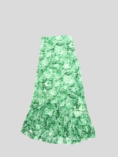 Ganni Printed Mesh Maxi Skirt In Island Green