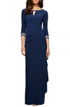 Alex Evenings Embellished Side Ruched Gown In Cobalt