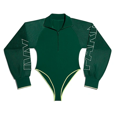Pre-owned Adidas Originals Adidas Ivy Park Mesh Sleeve Bodysuit (plus Size) Dark Green