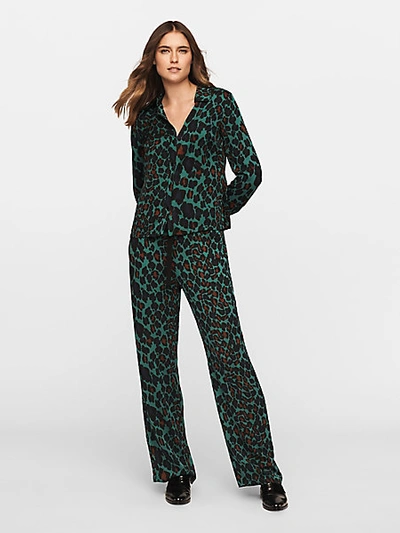 Diane Von Furstenberg Nik Crepe Pants In Autumn Leopard Emerald/blk