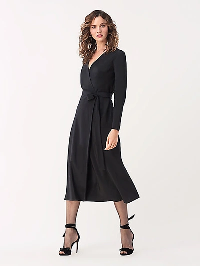 Diane Von Furstenberg Tilly Silk Crepe De Chine Midi Wrap Dress In Black