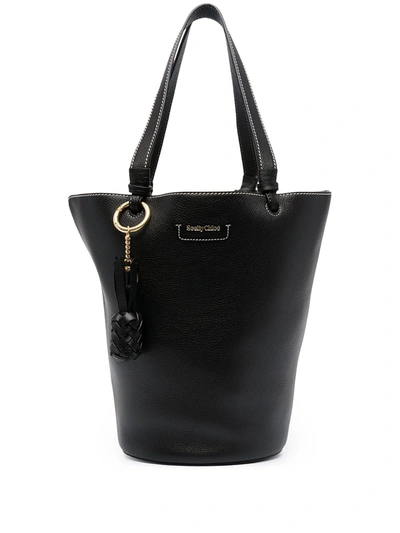 See By Chloé Logo-embroidered Leather Bucket Bag In Black