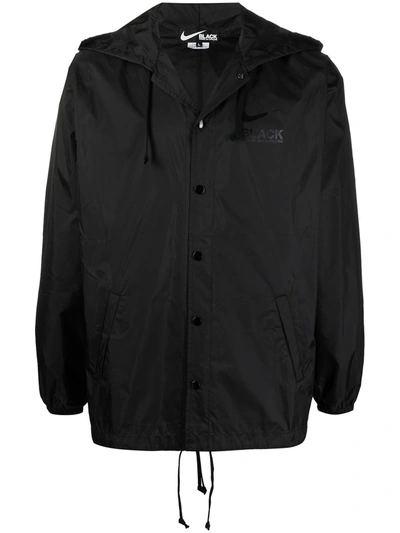 Black Comme Des Garçons Logo-print Hooded Jacket In Black