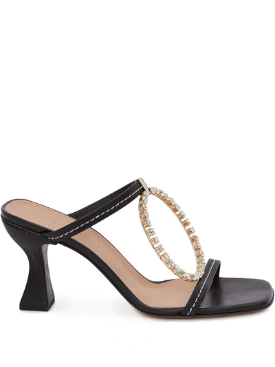 Jw Anderson Crystal-embellished Square-toe Leather Sandals In Black
