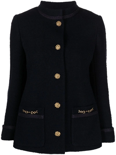 Gucci Wool Tweed Crepe Jacket W/front Pockets In Blue