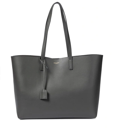 Saint Laurent Shopping E/w Leather Tote In Grey