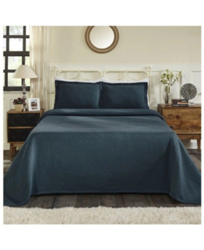 Superior 100% Cotton Basketweave Matelasse All-season 3-piece Coverlet Set, Queen In Blue