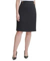 Calvin Klein Petites Womens Tweed Metallic Pencil Skirt In Navy