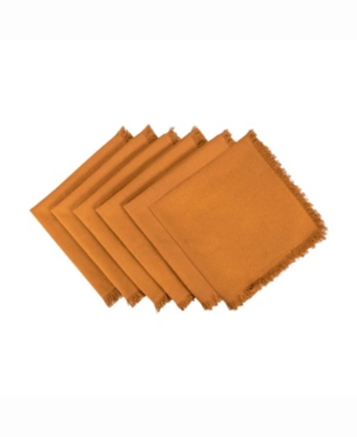 Design Imports Solid Pumpkin Spice Heavyweight Fringed Napkin Set Of 6 In Yellow