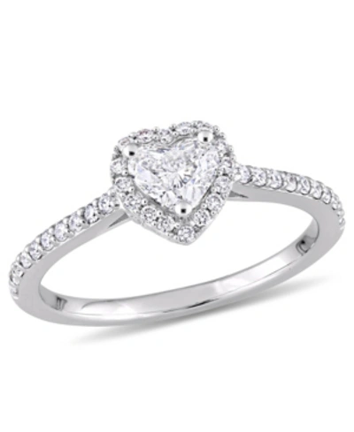 Macy's Certified Diamond (3/4 Ct. T.w.) Heart And Round-shape Engagement Ring In 14k White Gold