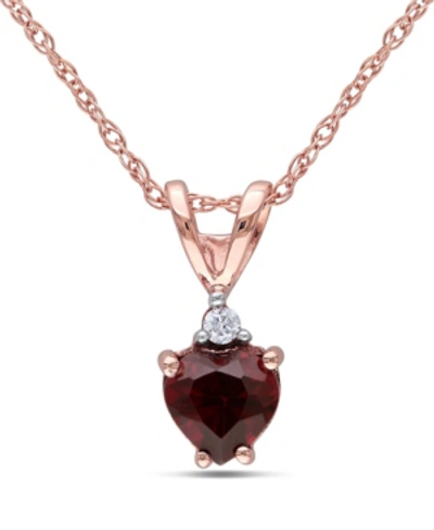 Macy's Garnet And Diamond Accent Heart Pendant With Chain In Red