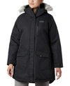 Columbia Plus Size Suttle Mountain Hooded Faux-fur-trim Long Insulated Jacket In Black