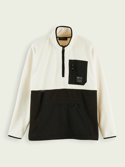 Scotch & Soda Half-zip Color Block Fleece Sweatshirt In White