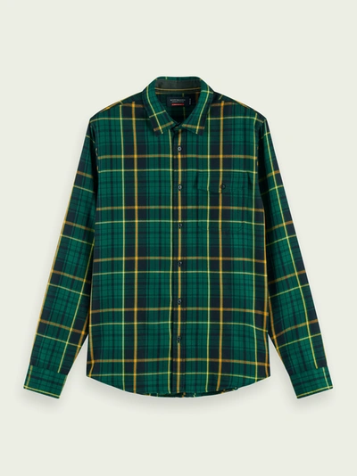 Scotch & Soda Regular Fit Long Sleeve Checked Shirt In Green