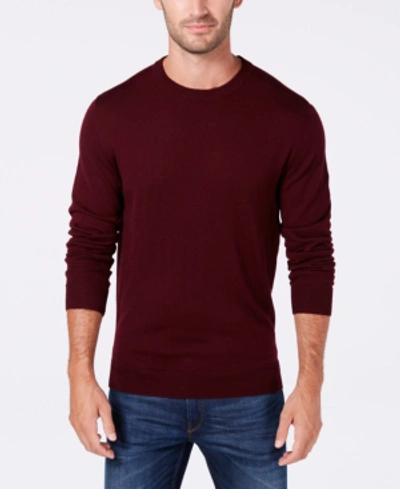 Club Room Men's Solid Crew Neck Merino Wool Blend Sweater, Created For Macy's In Red Plum