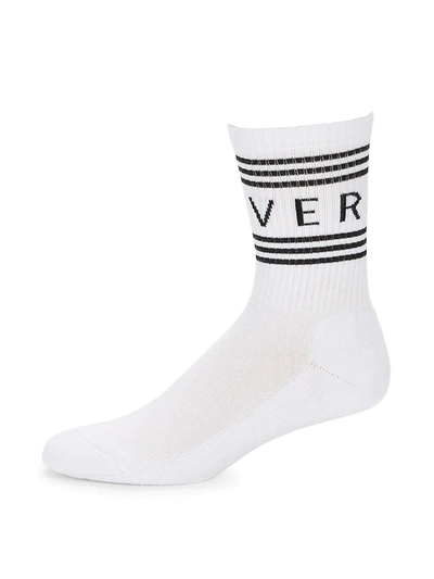 Versace White And Black Logo Stripe Intarsia Cotton Blend Socks