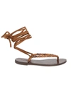 SAINT LAURENT GIA ANKLE-WRAP BEADED SUEDE THONG SANDALS,400013307275