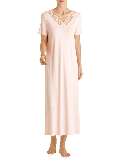 Hanro Moments Short-sleeve Long Nightgown In Crystal Pink
