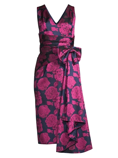 Aidan Mattox Floral Print Sleeveless Cocktail Dress In Fuchsia Multi