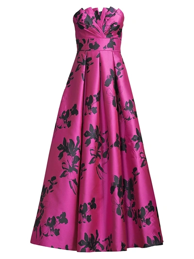 Aidan Mattox Strapless Jacquard Gown In Fuchsia Glow