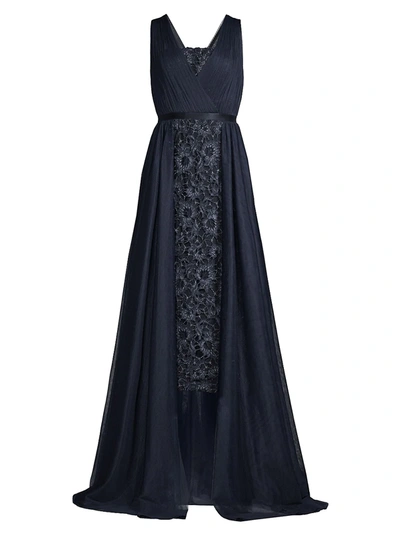 Aidan Mattox Lace Drape Overlay Midi Dress In Twilight