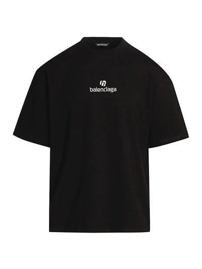 Balenciaga Sponsor Vintage-logo Jersey T-shirt In Black Chalky White