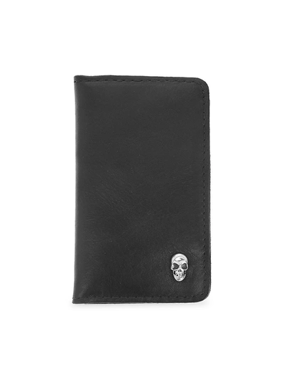 King Baby Studio Small Leather Goods Skull Vertical Card Holder In Silver Black