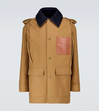 Loewe Logo-patch Buttoned Coat In Camel