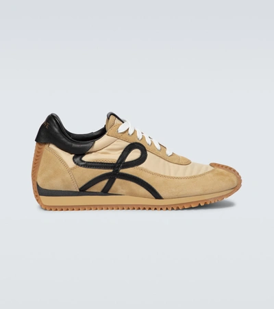 Loewe Flow Runner Leather-trimmed Suede And Nylon Sneakers In Beige