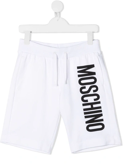 Moschino Kids' Logo-print Knee-length Track Shorts In White
